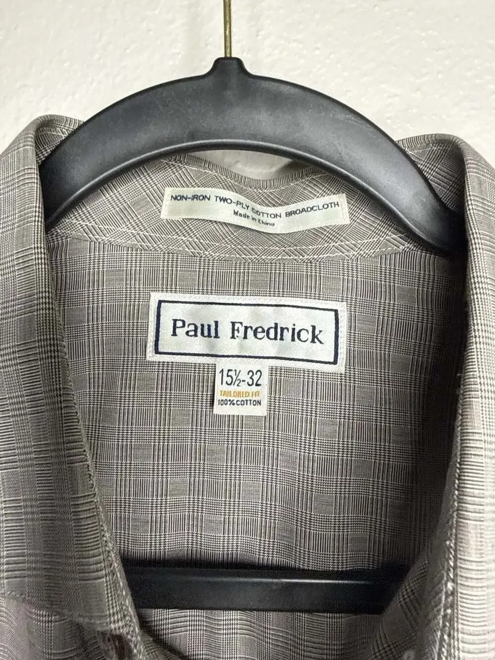 Paul Fredrick Non-Iron Two-Ply Cotton Broadcloth Gray Plaid Dress Shirt